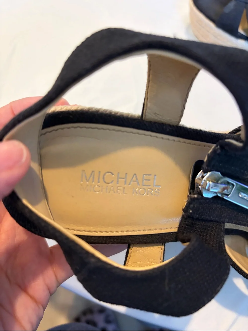 Michael Kors Black Espadrille Wedge Sandals with Front Zip